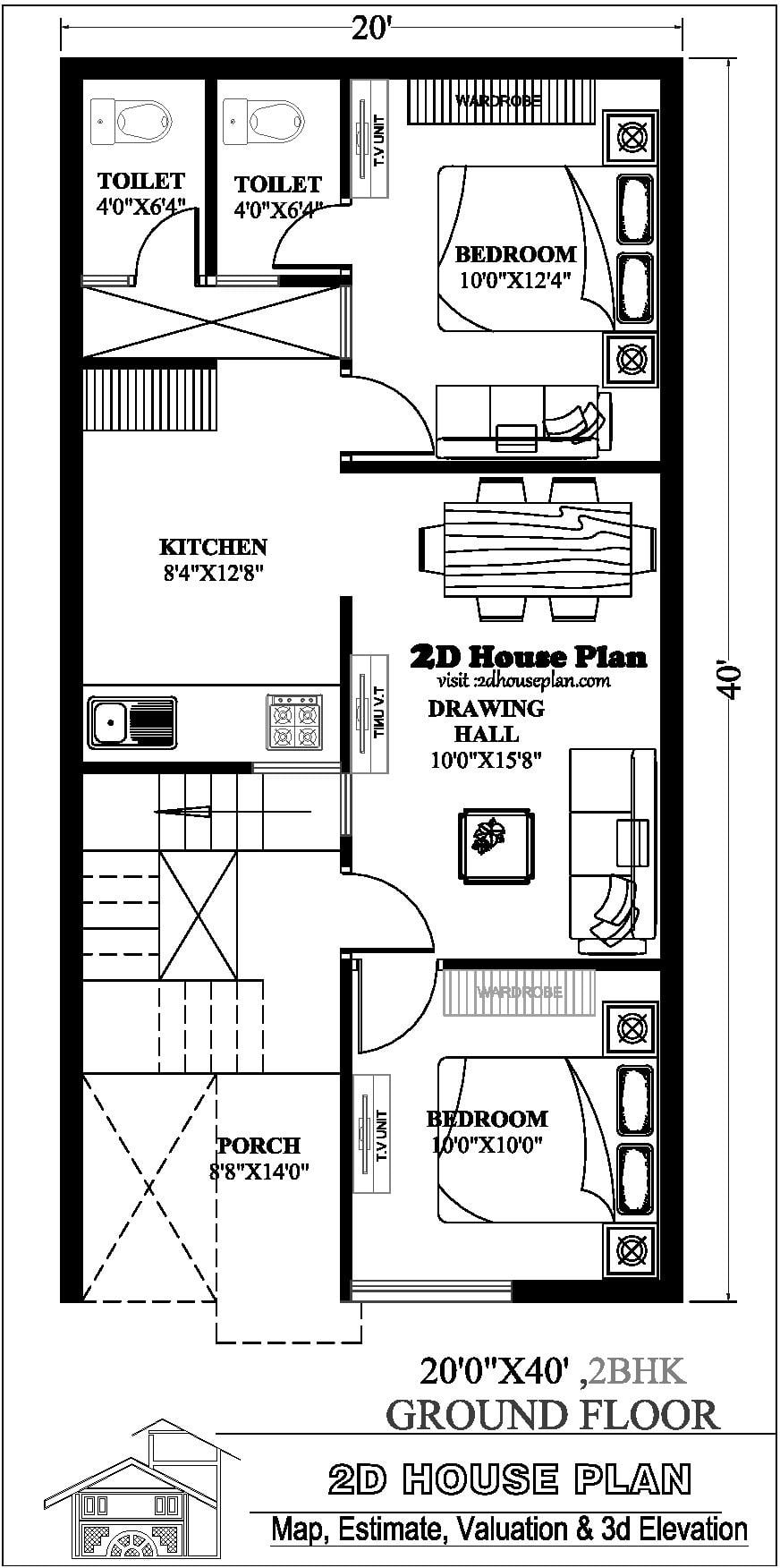 20x40 House Plans With 2 Bedrooms | Best 2bhk House Plans