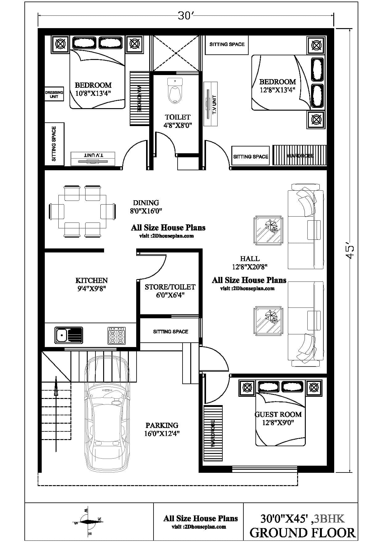 30 By 45 House Plan | Best Bungalow Designs | 1350 Sqft