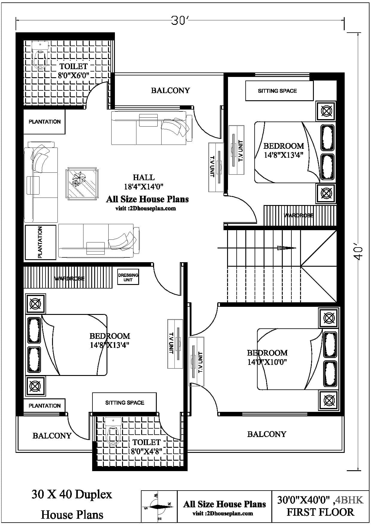 30X40 Duplex House Plans