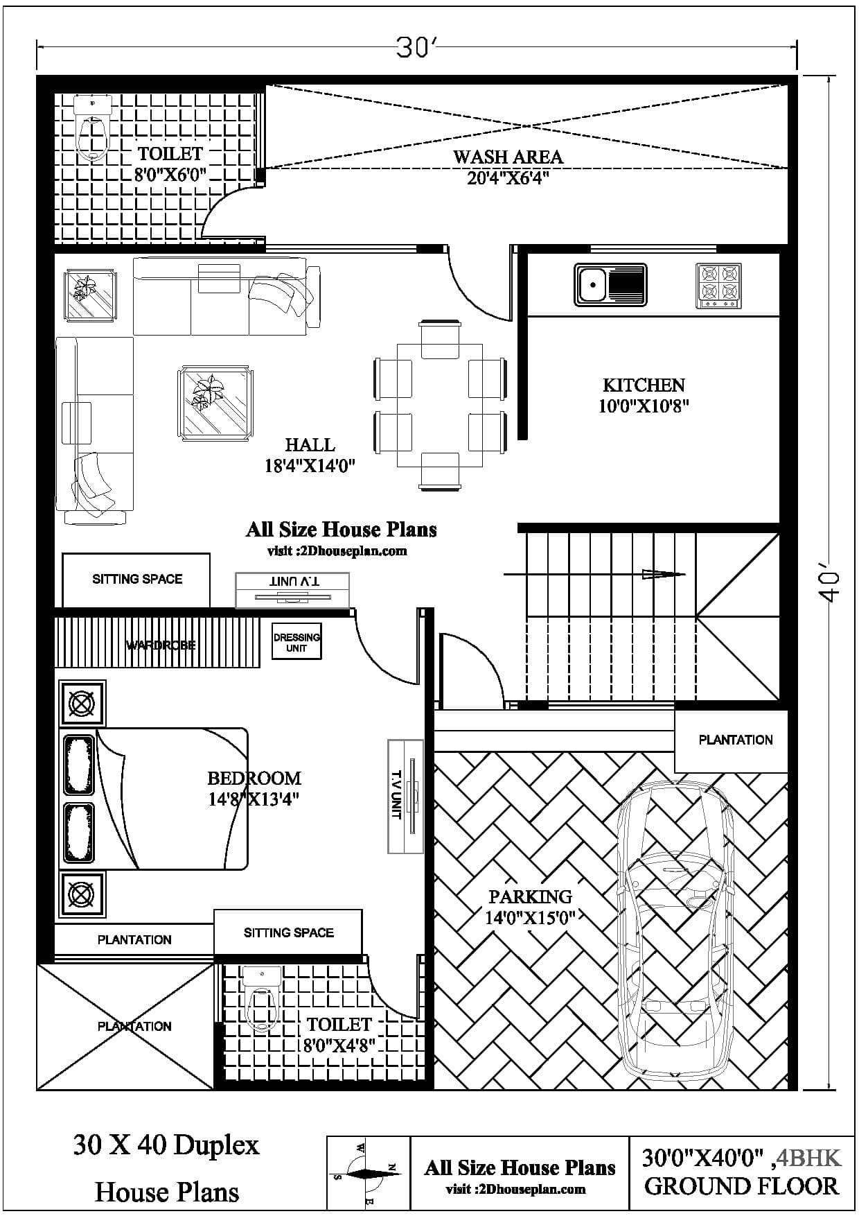30x40 Duplex House Plans