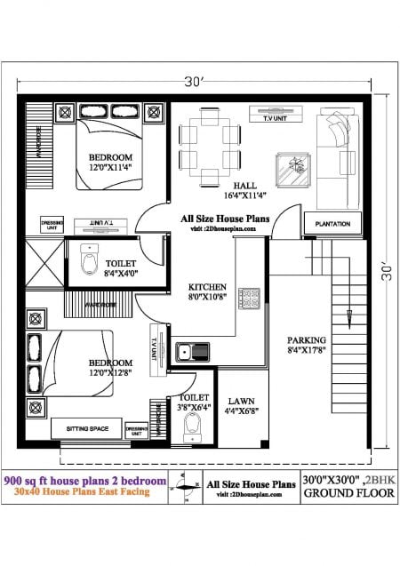 900 Sq Ft House Plans 2 Bedroom | Best 2 30 X30 House Plans
