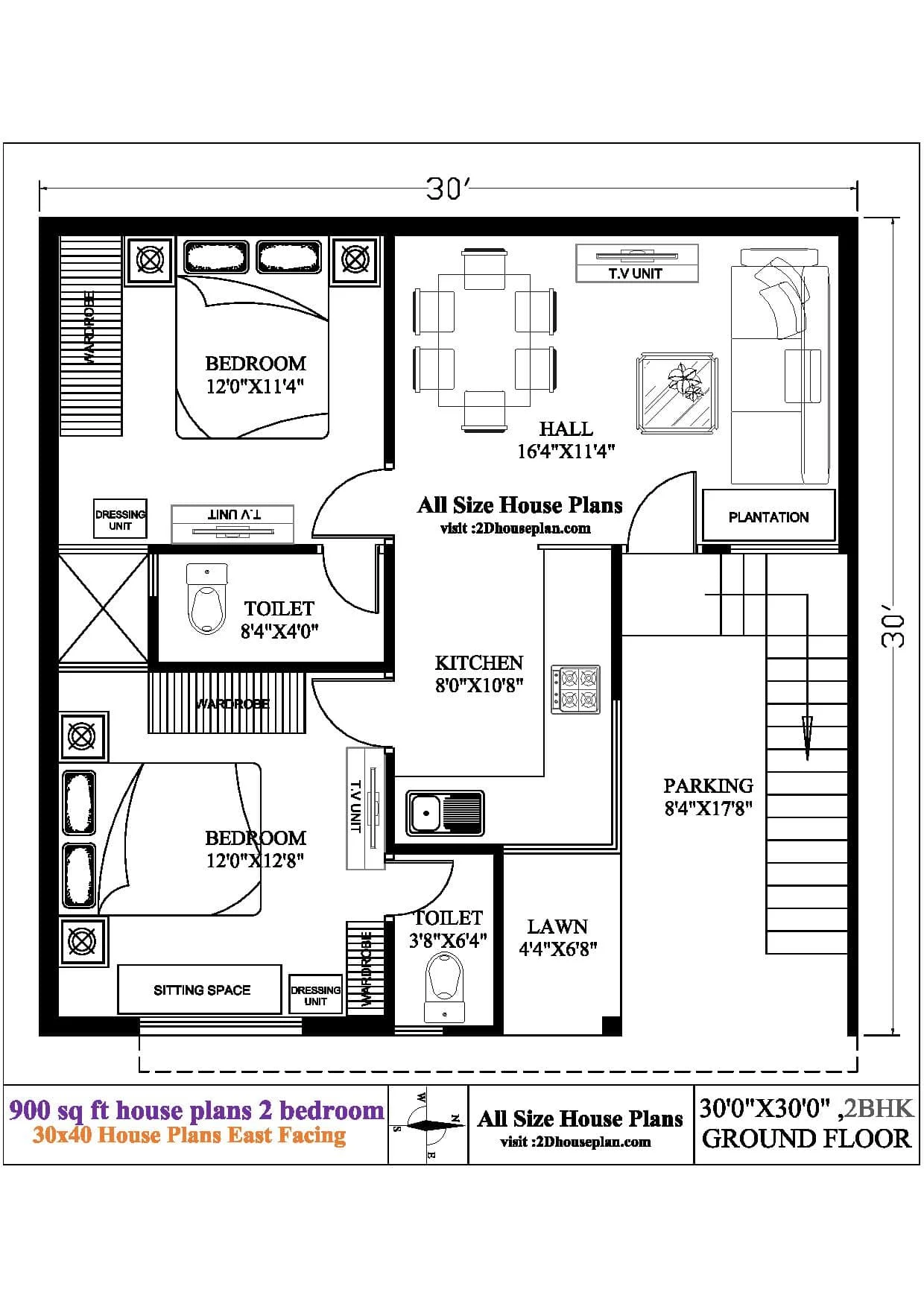 900 Sq Ft House Plans 2 Bedroom Best 30 X30