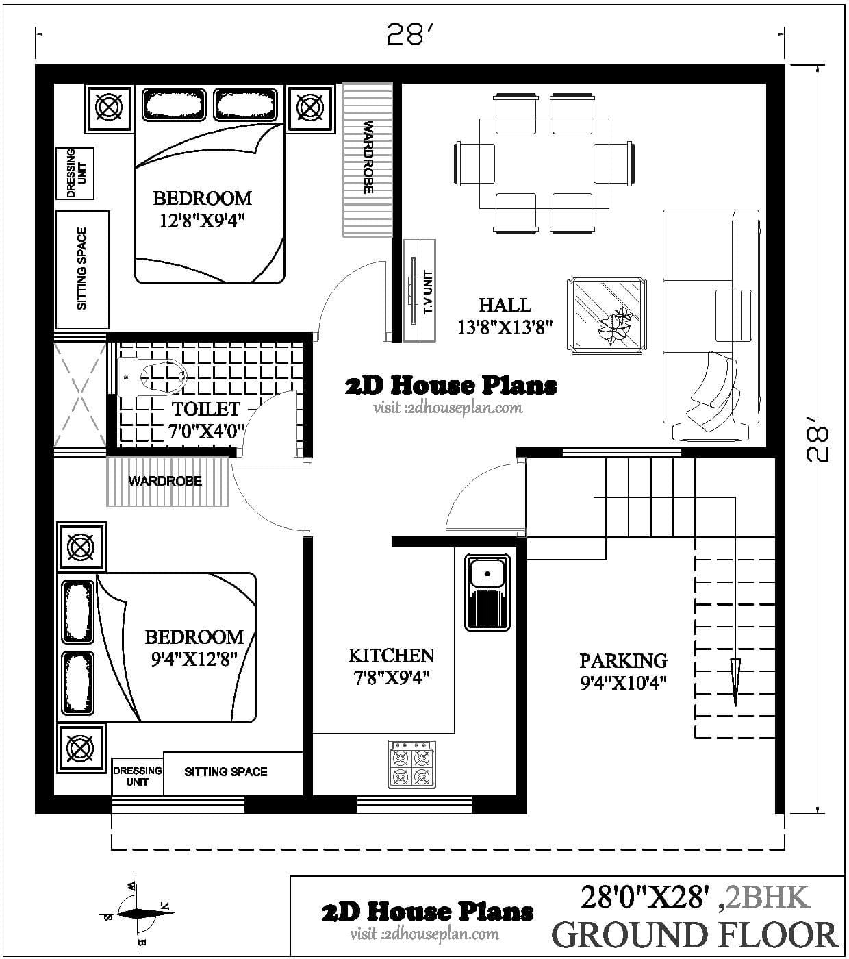 28x28 House Plans | Best 28 By 28 House Plan 2bhk | 3bhk