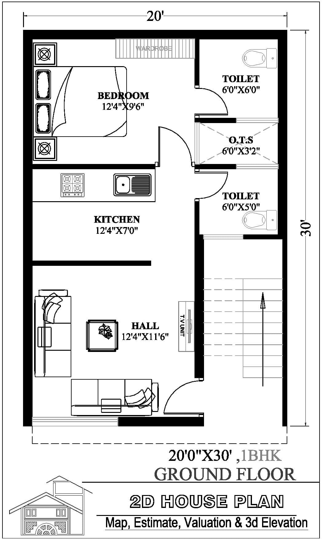 20-by-30-or-20X30-2BHK-floor-plan