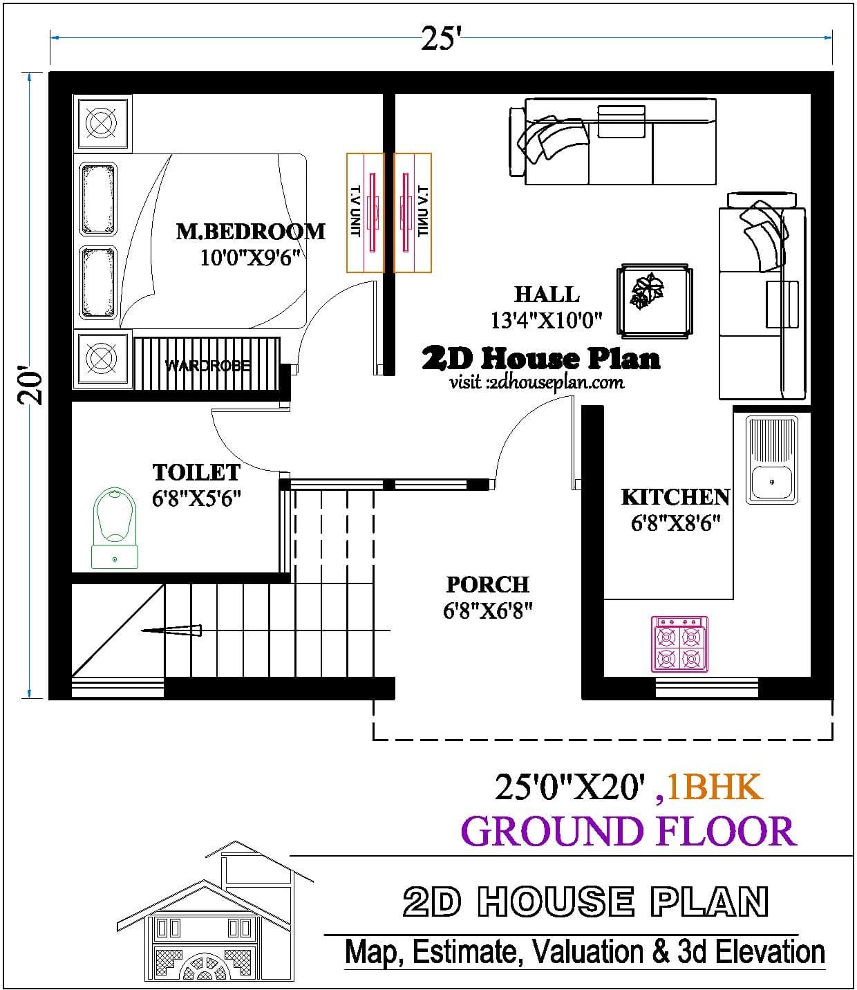 25×20 house plan | Best 1bhk & 3bhk 25×20 duplex house plan
