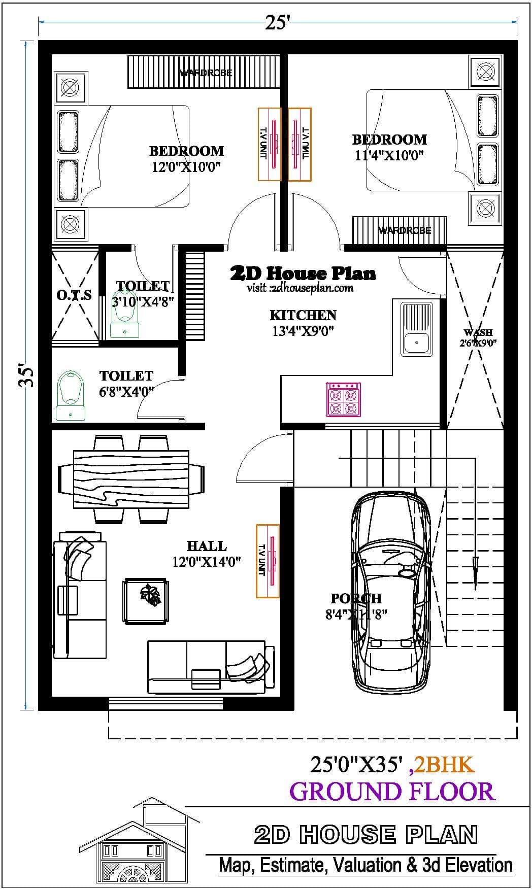 25 35 house plan | 25×35 house plan | Best 2bhk house plan