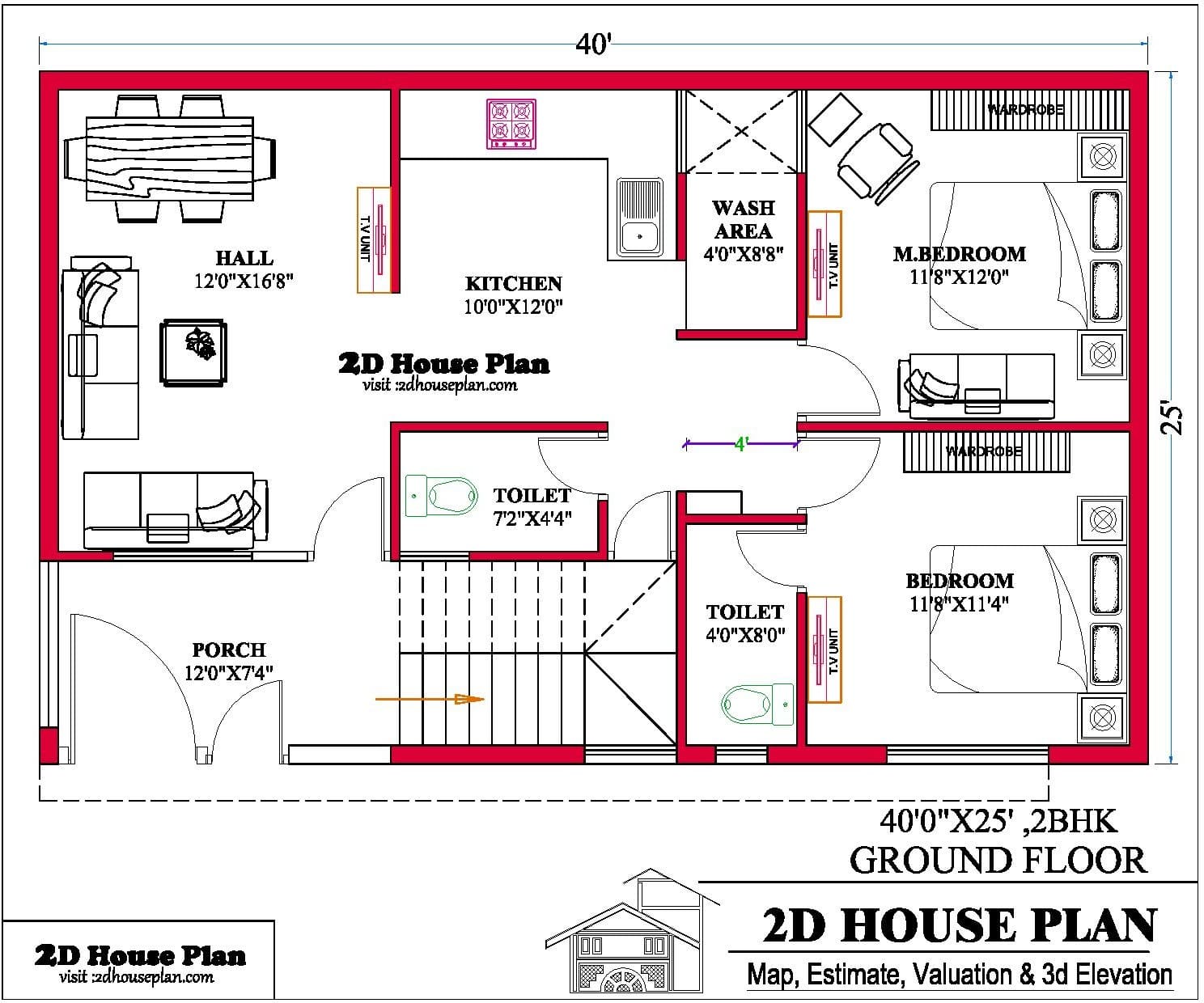 40 25 house plan | 40*25 house plan east facing | Best 2bhk