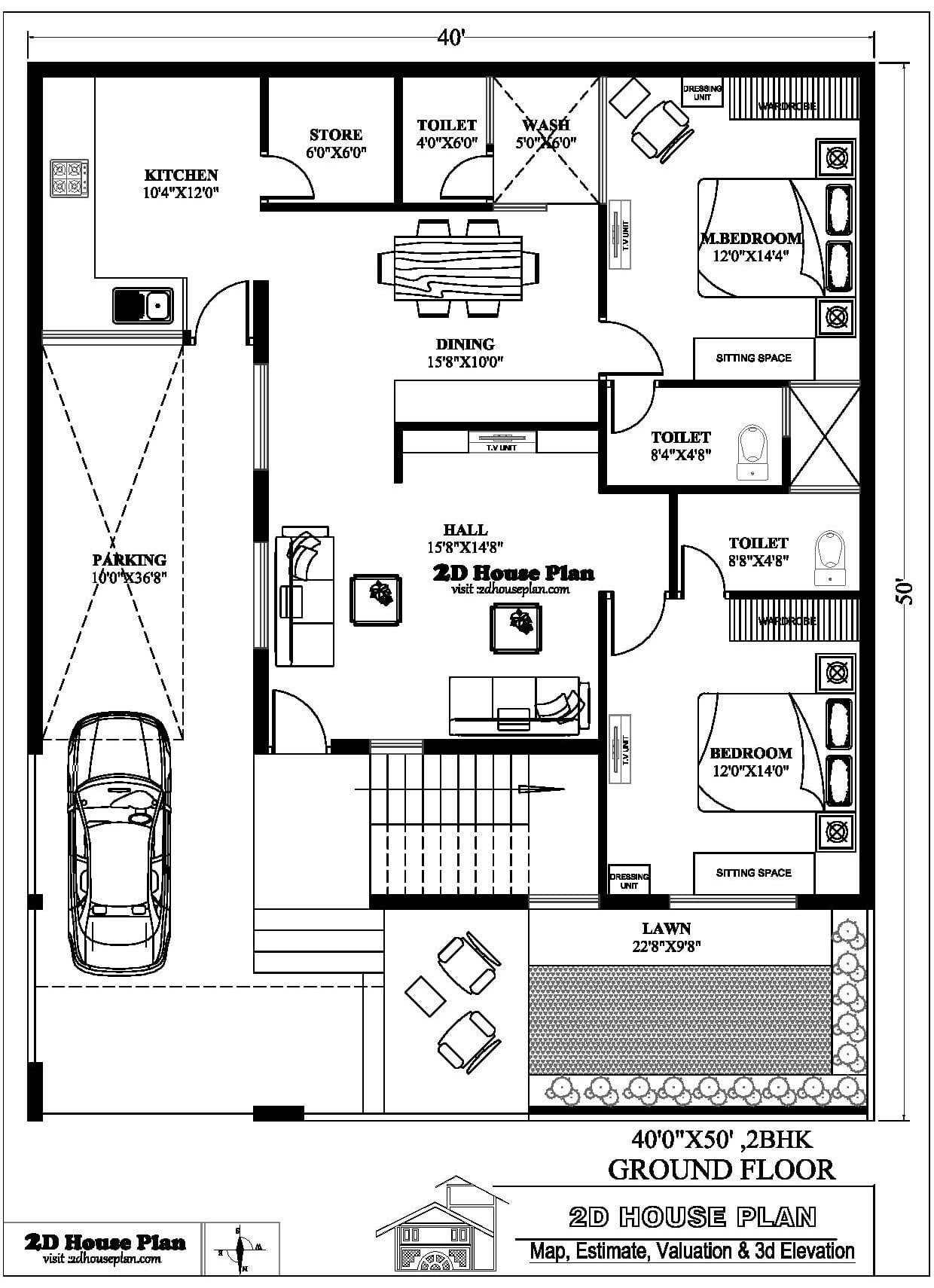40 50 House Plans Best 3bhk And 4bhk House Plan In 2000 Sqft