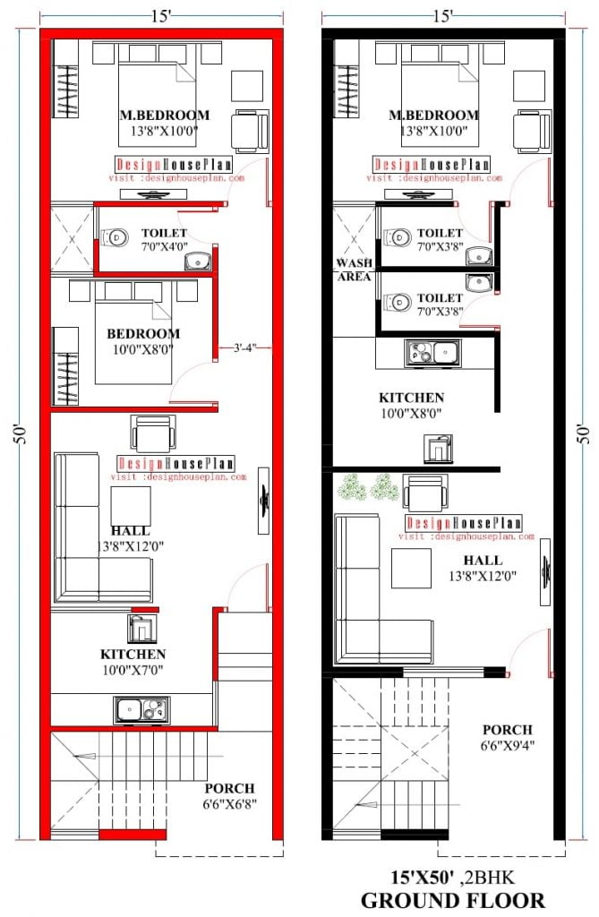 15x50 house plan 2bhk