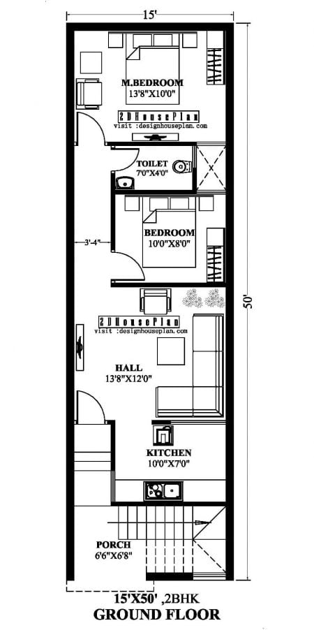 15 50 House Plan 1bhk & 2bhk | Best 750 Sqft House Plan
