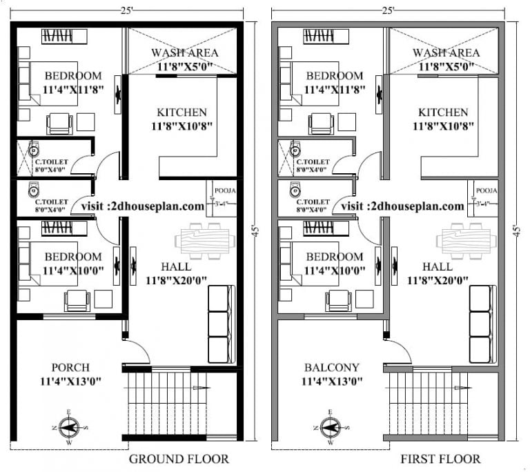 25 Feet By 45 Feet House Plan | Best 2bhk Plan West Facing