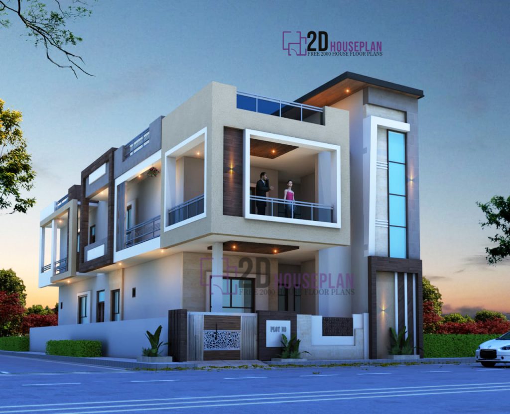 Double floor normal house front elevation designs 1