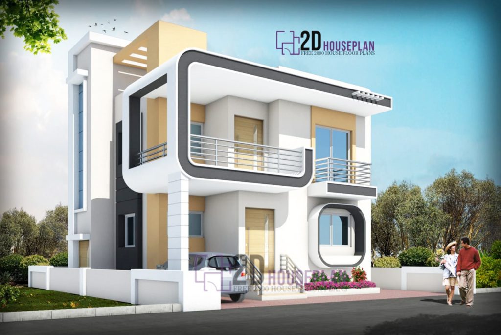 Double floor normal house front elevation designs west facing