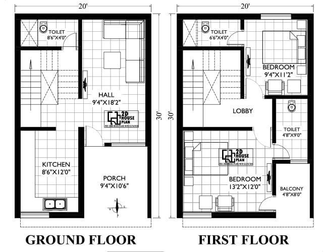 1325 sq ft House Plan - 3 BHK, South Facing House Floor Plan