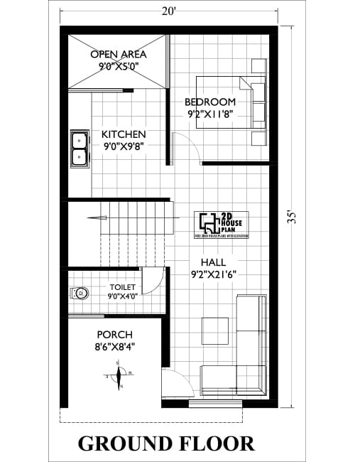 20x35 duplex house plan north facing with car parking