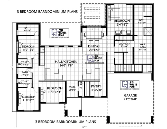 3 bedroom barndominium plans
