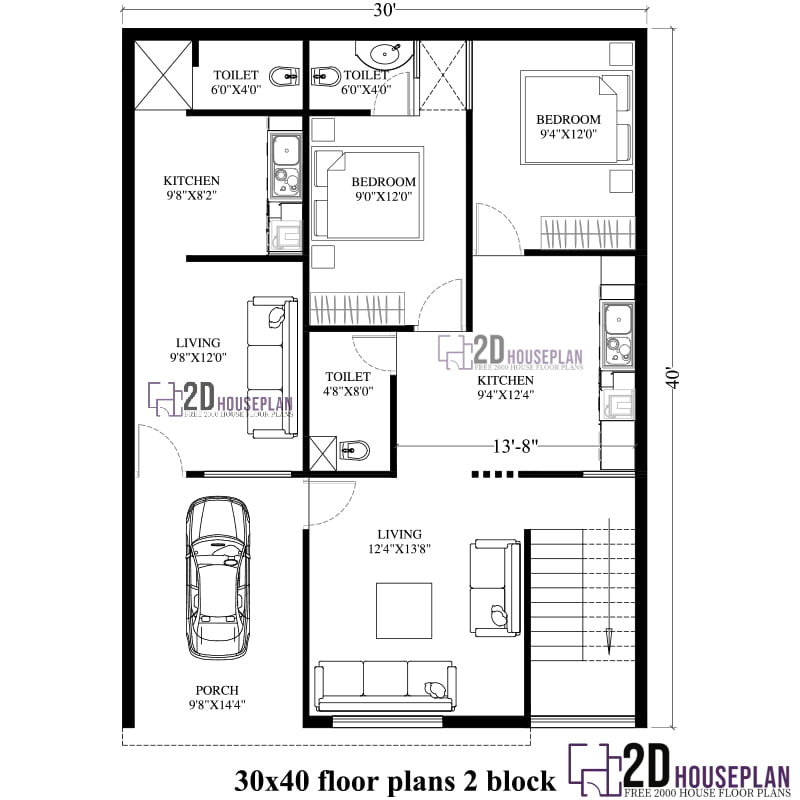 30x40 floor plans 2 block