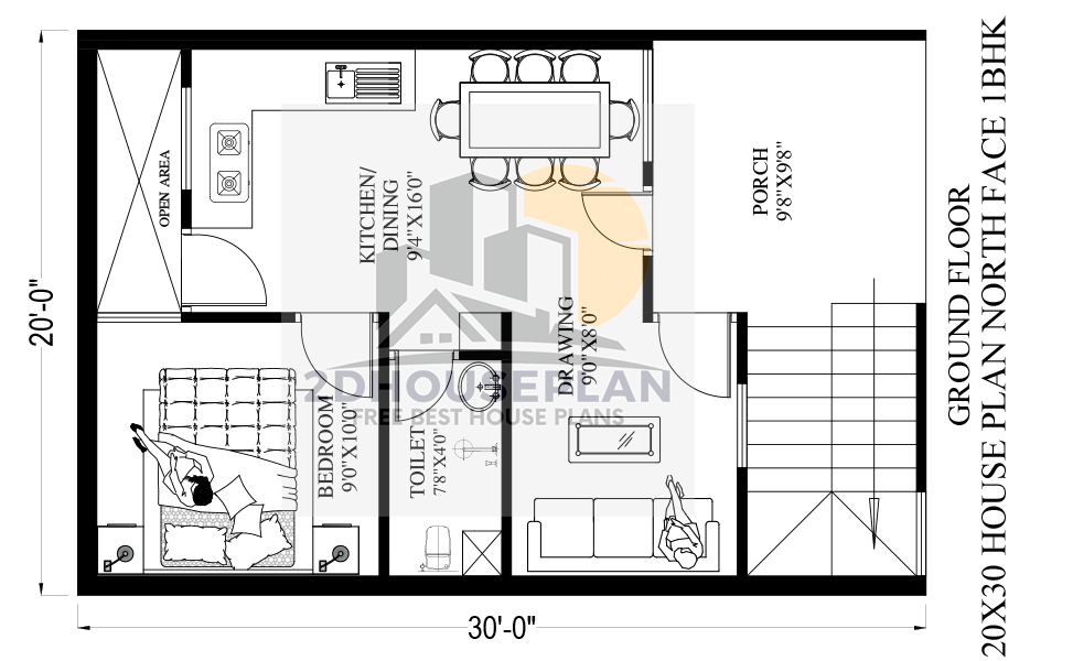 20*30 house plan single floor