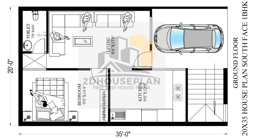 20x35 low cost house design 1 bedroom