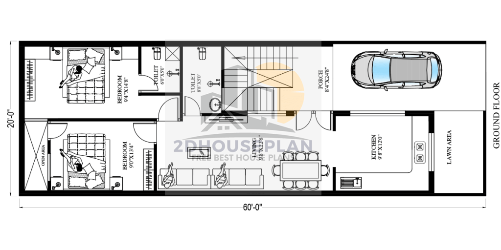 20x60 house design with car parking