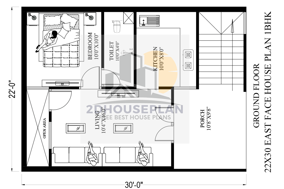 22x30 house plans 3d