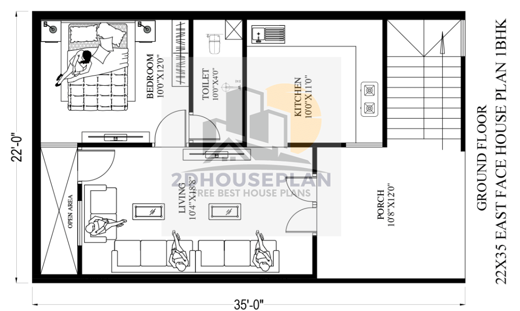 22×35 house plan 3d
