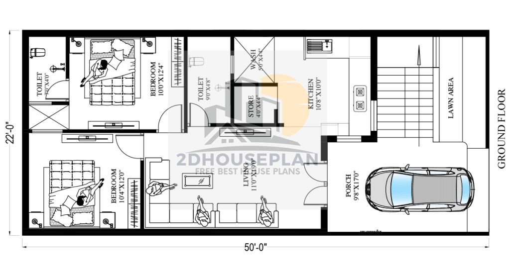 22x50 house plan with car parking
