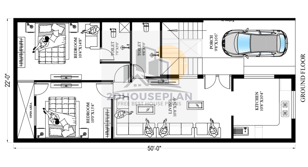 22x50 house plans 2 bedroom