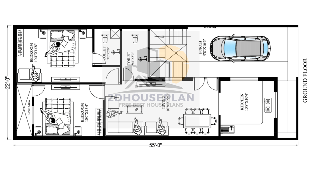 22*55 house plan with car parking