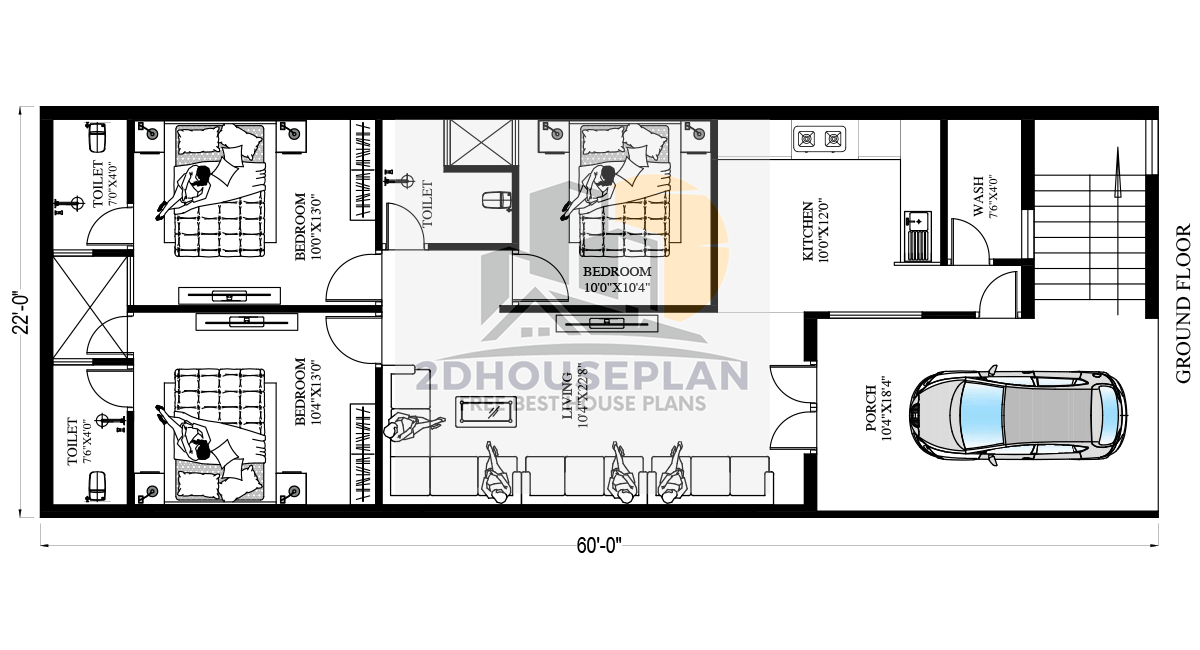 22x60 house plan with car parking