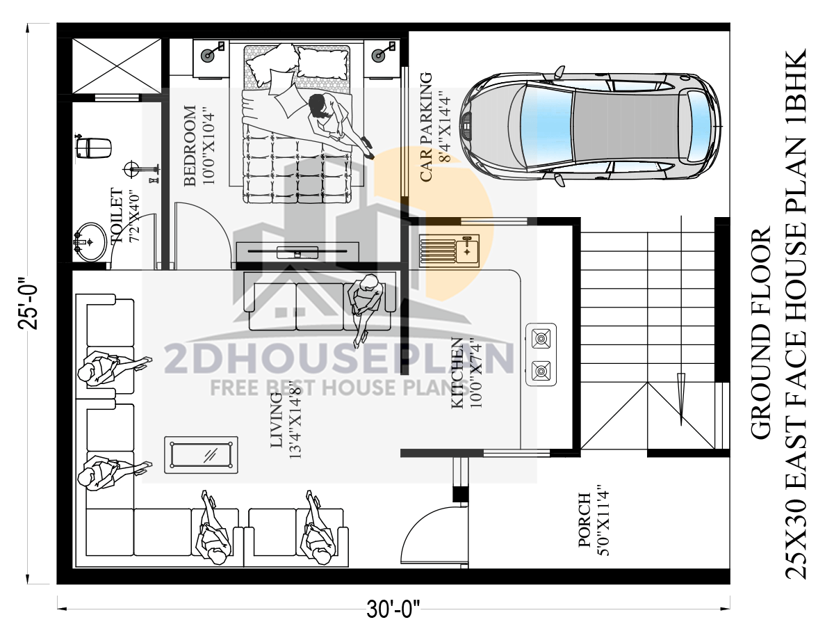 25 by 30 feet house plans 1bhk