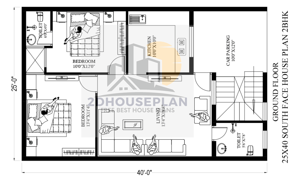 25 by 40 feet house plan 2bhk with parking