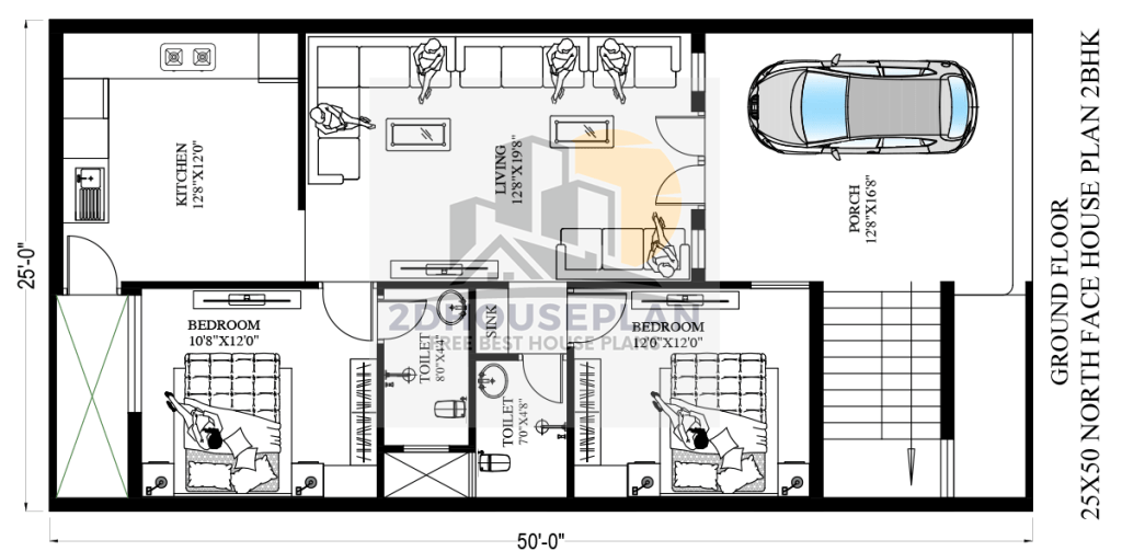 Simple ground floor 25x50 house plan
