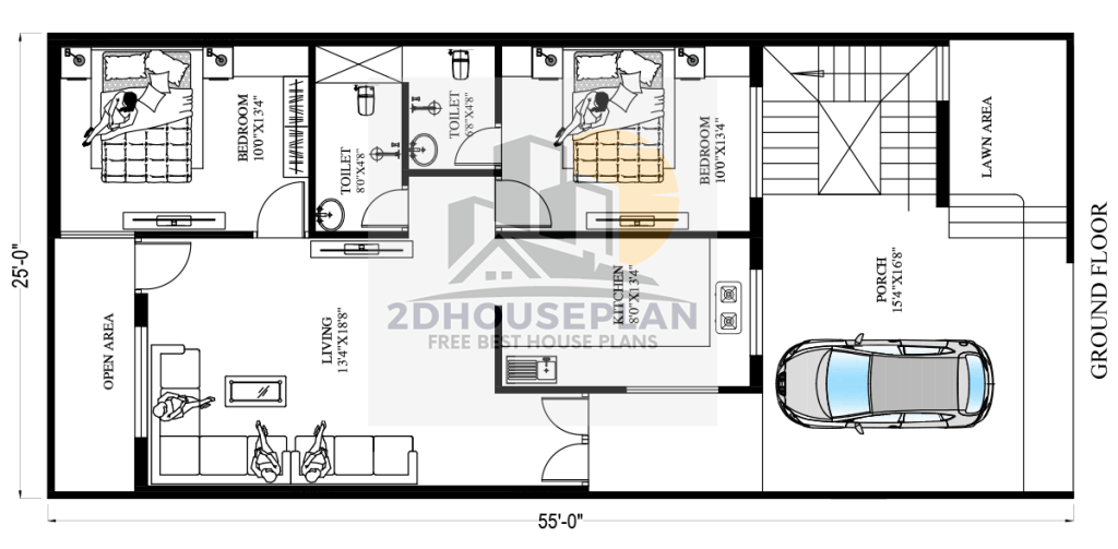 25 x 55 Feet House Plan