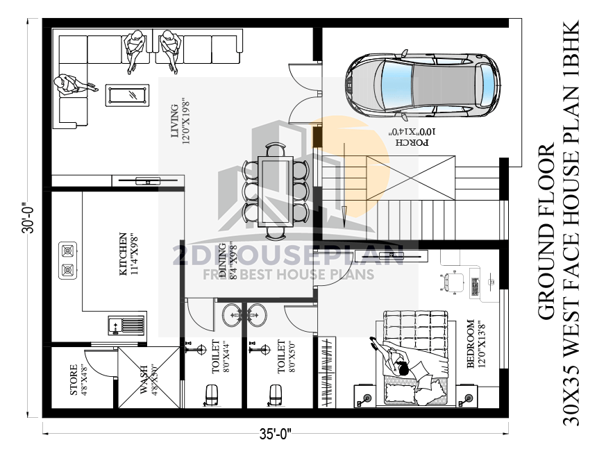 30*35 house plan with car parking