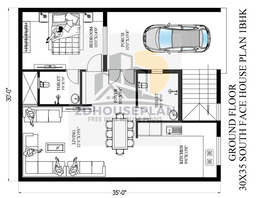 30x35 2bhk floor house plans