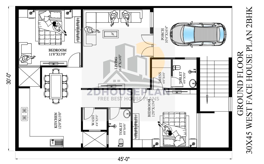 Affordable 30x45 House Plan With Car Parking