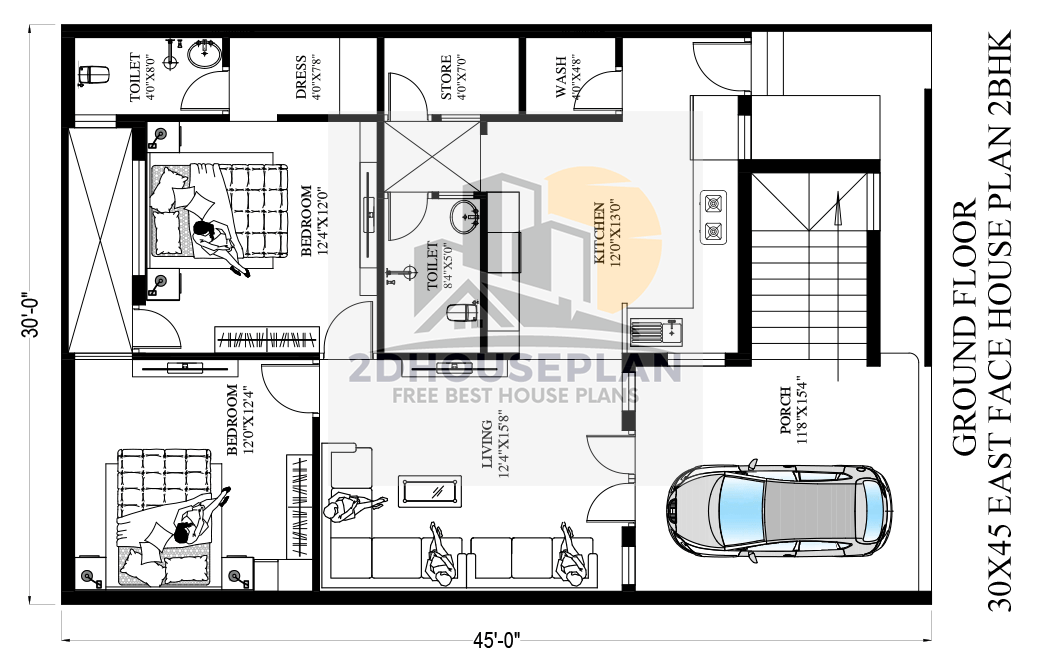 Affordable 30x45 House Plan With Car Parking
