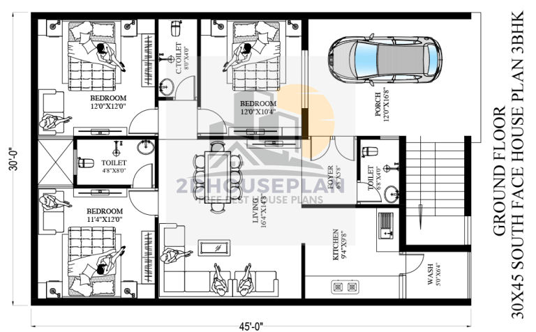 Affordable 30x45 House Plan With Car Parking
