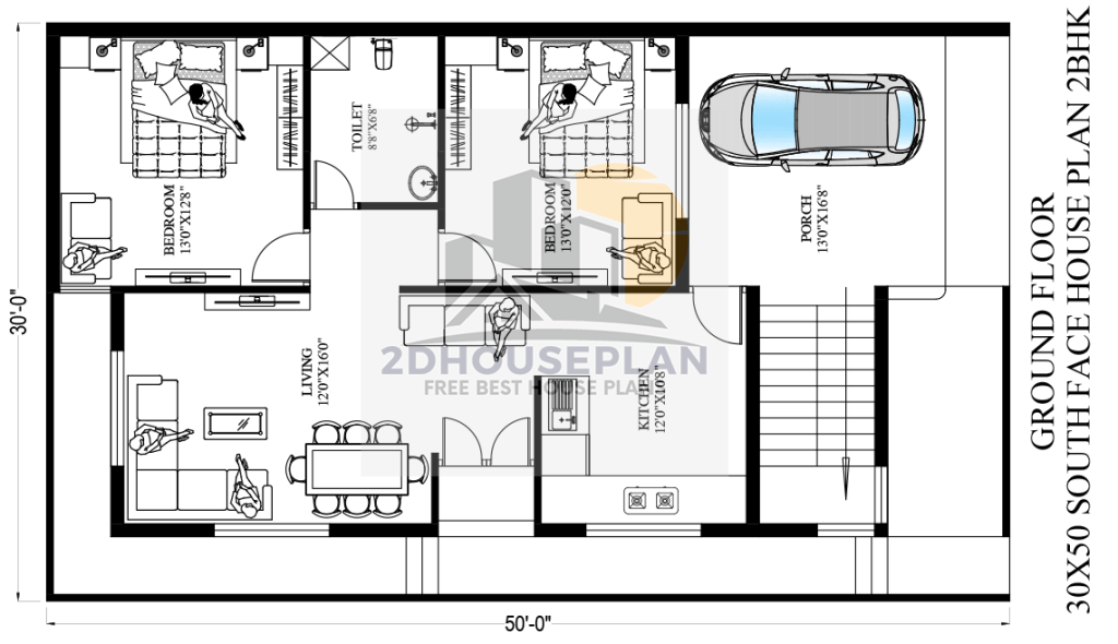 30 feet by 50 feet house plans 2 bedroom