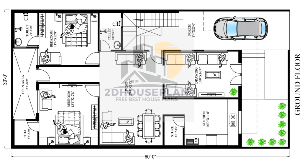 30*60 house plan with car parking