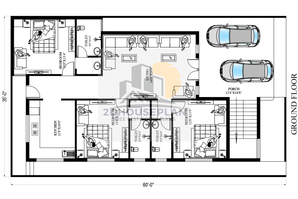 35x60 feet house design single floor