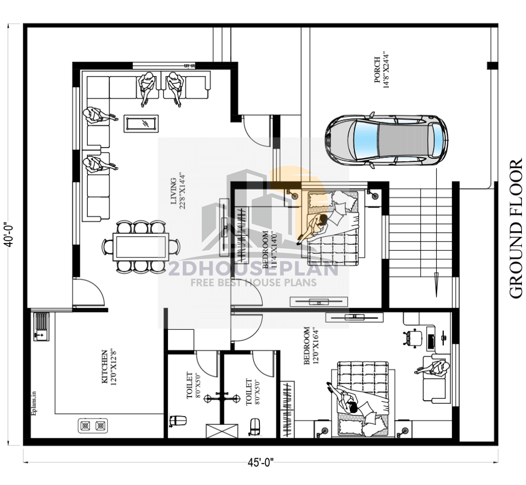 house plans for 40x45 feet plot