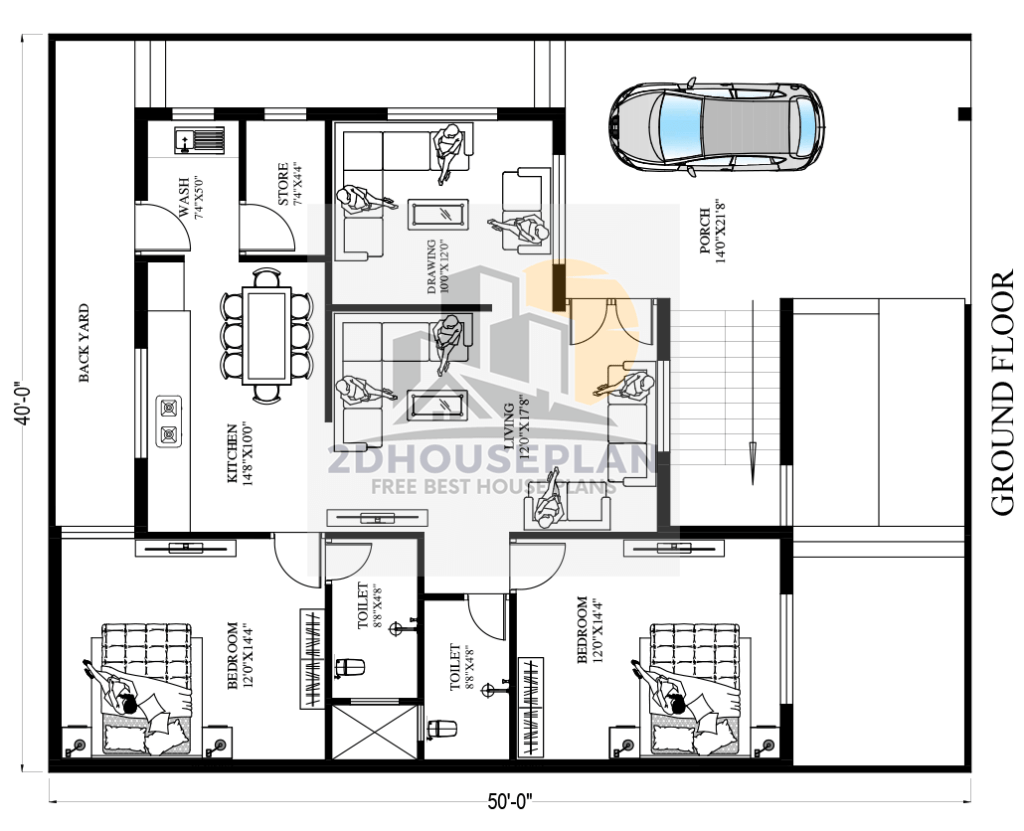 40×50 house plan 3d