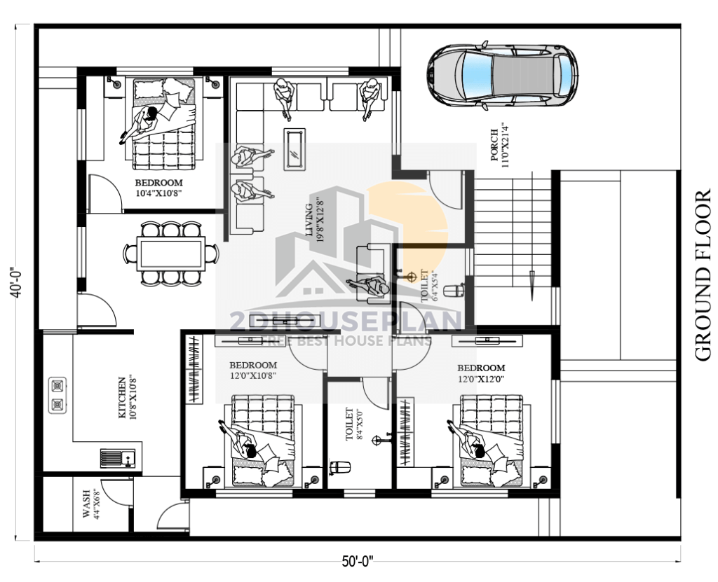 40x50 house plan 2bhk