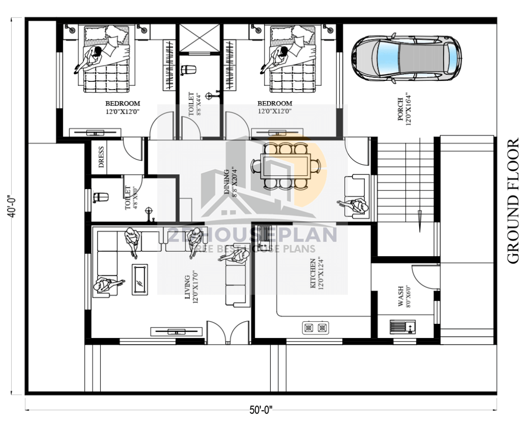 40x50 house plans with car parking