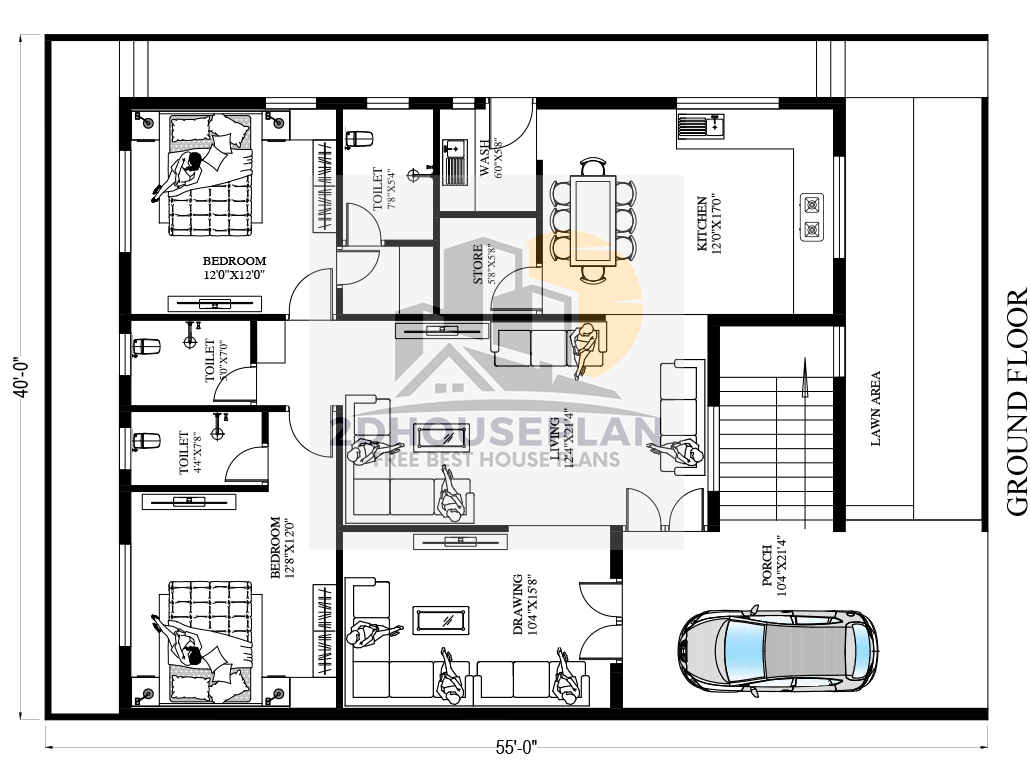 Modern 40 x 55 House Design With Car Parking