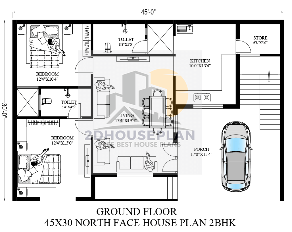 House Plan For 45x30 Feet Plot Area