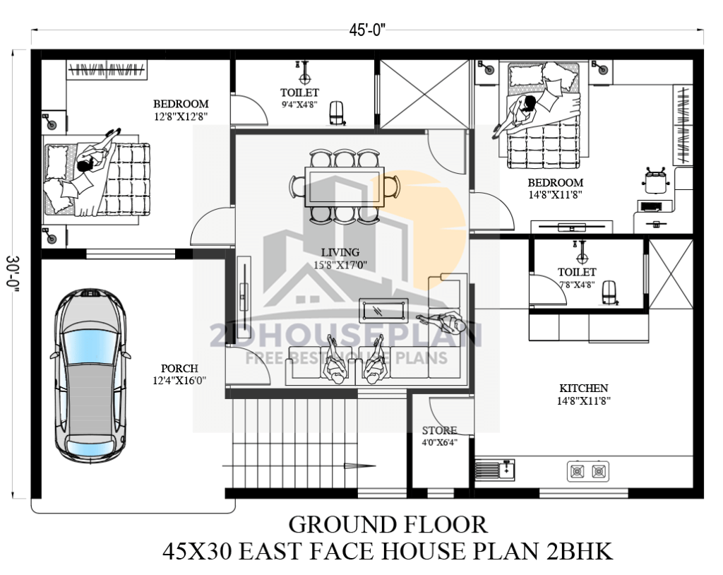 45x30 east face house plan