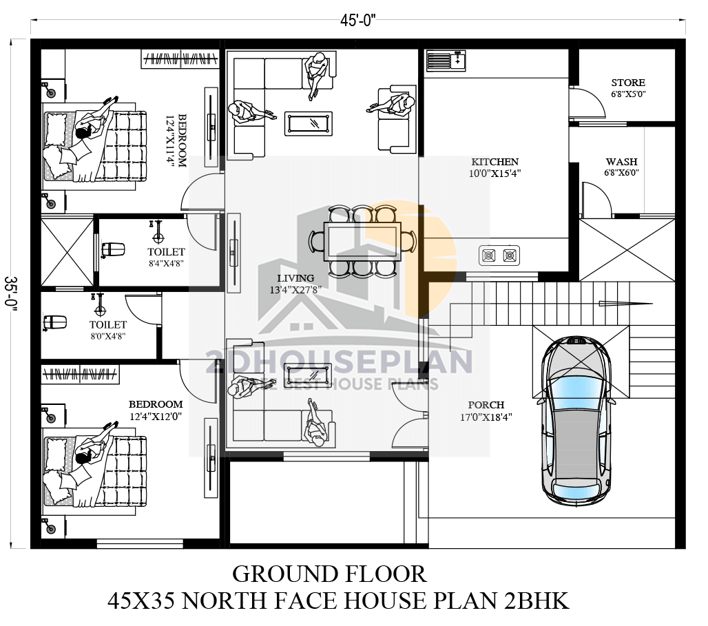 Indian 45 x 35 House Plans With Car Parking